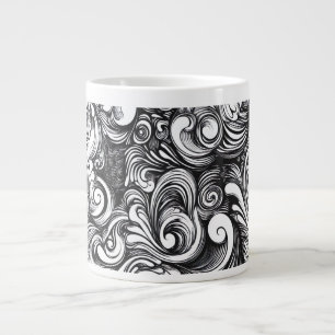 Taza De Café Gigante Patrón De Giro Blanco Y Negro