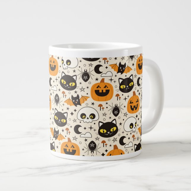 Taza De Café Gigante Patrón de Halloween de Retro Cuto (Derecha)