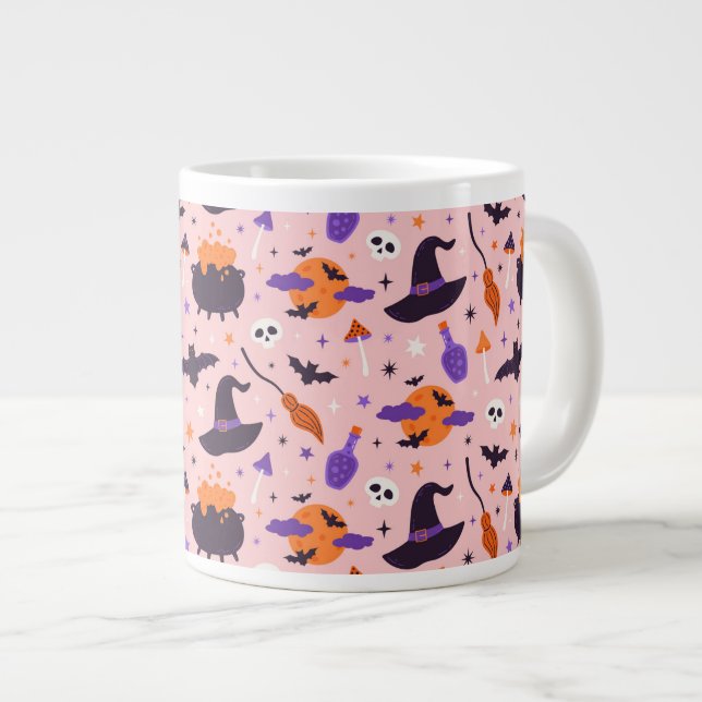 Taza De Café Gigante Patrón de Halloween púrpura y rosa (Derecha)