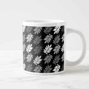 Taza De Café Gigante Patrón de hoja de anciano negro blanco gris