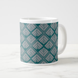 Taza De Café Gigante Patrón de hojas cuadradas Verde azulado neutro