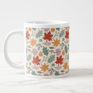 Taza De Café Gigante Patrón de hojas de otoño y maíz vintage