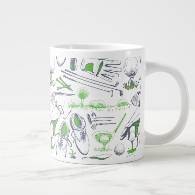 Taza De Café Gigante Patrón de iconos de golf verde (Derecha)