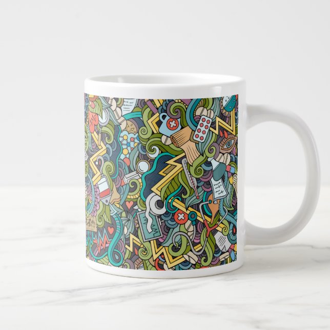 Taza De Café Gigante Patrón de iconos médicos de arte abstracto (Derecha)