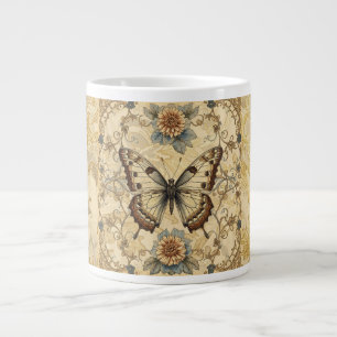 Taza De Café Gigante Patrón de jardín clásico, mariposa y flores