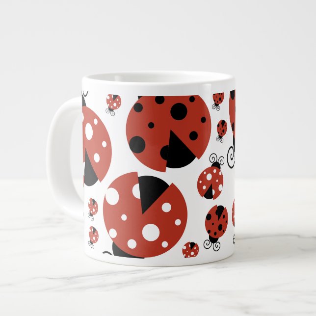 Taza De Café Gigante Patrón De Ladybugs, Cute Ladybugs, Red Ladybugs (Izquierda)