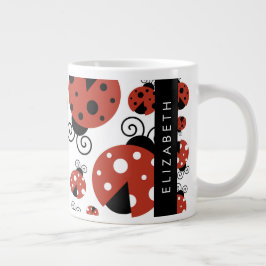 Taza De Café Gigante Patrón de Ladybugs, Ladybugs Rojos, Tu Nombre