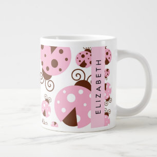 Taza De Café Gigante Patrón De Ladybugs, Ladybugs Rosados, Su Nombre
