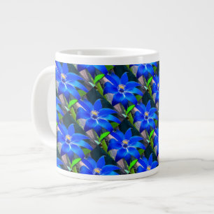 Taza De Café Gigante Patrón de las flores azules profundas