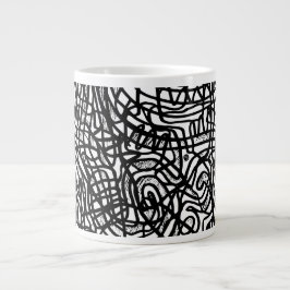 Taza De Café Gigante Patrón de líneas blancas y negras abstractas
