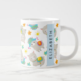 Taza De Café Gigante Patrón De Llamas, Alpacas, Flores, Tu Nombre