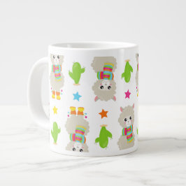 Taza De Café Gigante Patrón De Llamas, Llamas Cutas, Alpacas, Cactus