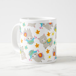 Taza De Café Gigante Patrón De Llamas, Llamas Cutas, Alpacas, Flores