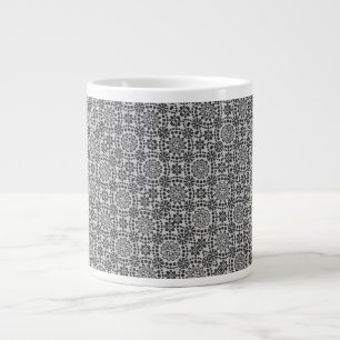 Taza De Café Gigante patrón de mandala floral BW