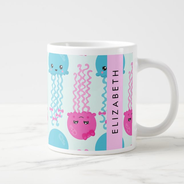 Taza De Café Gigante Patrón de medusas, medusa cúrcuta, mar, nombre (Derecha)