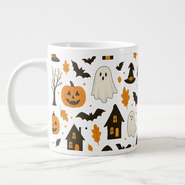 Taza De Café Gigante Patrón de miedo de Halloween - Festividad y miedo (Izquierda)