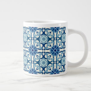 Taza De Café Gigante Patrón de mosaico floral azul de Azulejos portugué