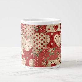 Taza De Café Gigante Patrón de mosaico rojo de Shabby Chic