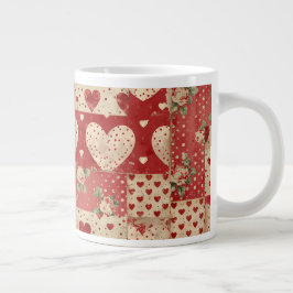 Taza De Café Gigante Patrón de mosaico rojo de Shabby Chic