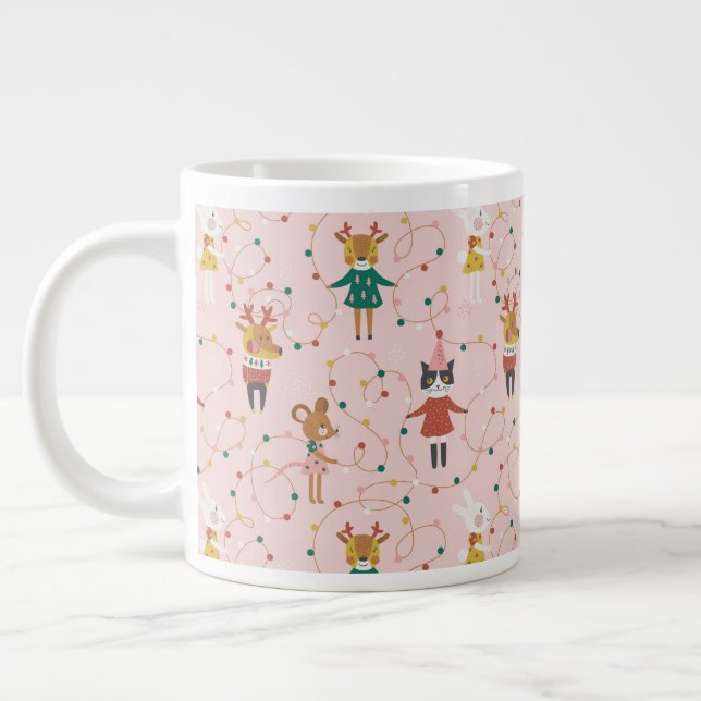 Taza De Café Gigante Patrón de Navidades de amigos de animales festivos (Izquierda)