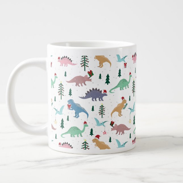 Taza De Café Gigante Patrón de Navidades de dinosaurios festivos (Izquierda)