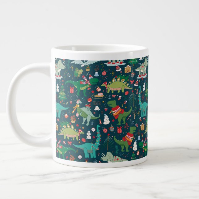 Taza De Café Gigante Patrón de Navidades de dinosaurios festivos (Izquierda)