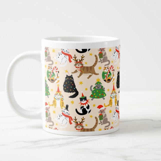Taza De Café Gigante Patrón de Navidades de gatos festivos (Izquierda)