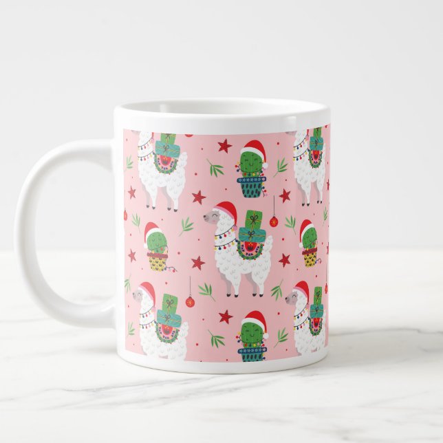 Taza De Café Gigante Patrón de Navidades Llamas y Cacti (Izquierda)