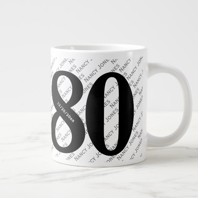 Taza De Café Gigante Patrón de nombre - Negro y blanco - Negrita 80 Mug (Derecha)