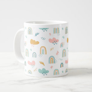 Taza De Café Gigante Patrón de nubes de arcoiris y lluvias divertidas