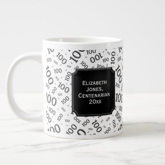 Taza De Café Gigante Patrón de número aleatorio negro de regalo de cump (Izquierda)