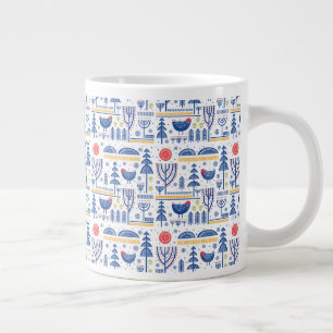 Taza De Café Gigante Patrón de pájaro de invierno de arte popular