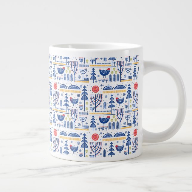 Taza De Café Gigante Patrón de pájaro de invierno de arte popular (Derecha)