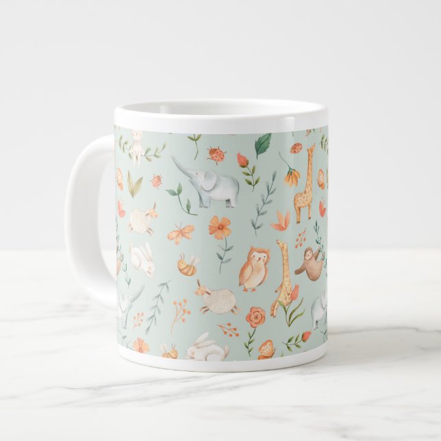 Taza De Café Gigante Patrón de Pastel de Animales Pequeños Verde azulad (Izquierda)