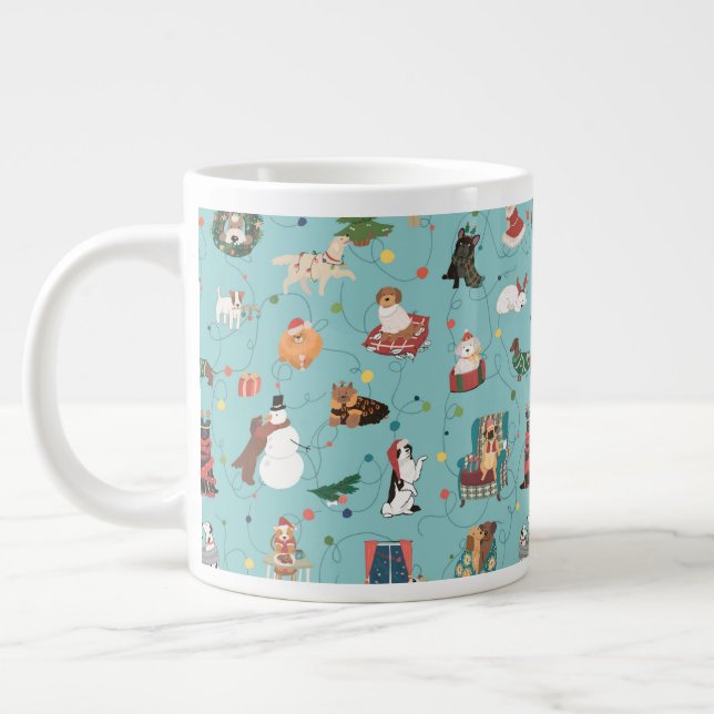 Taza De Café Gigante Patrón de perros de vacaciones festivos en Navidad (Izquierda)