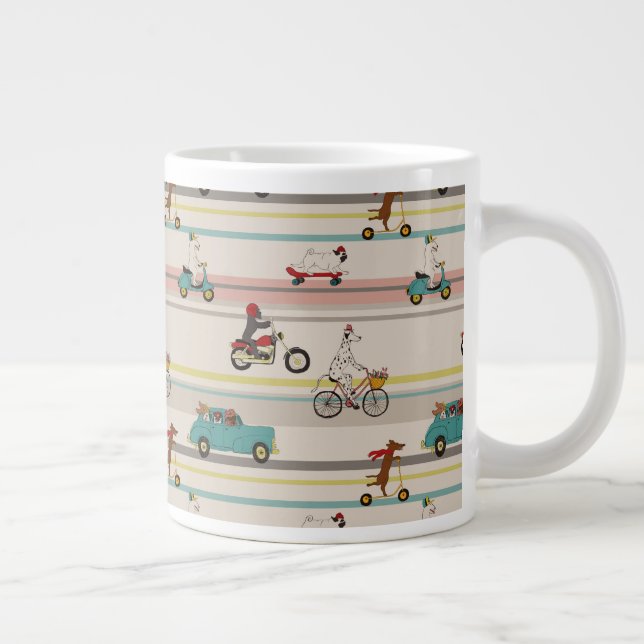 Taza De Café Gigante Patrón de perros que se mueven en vehículos (Derecha)