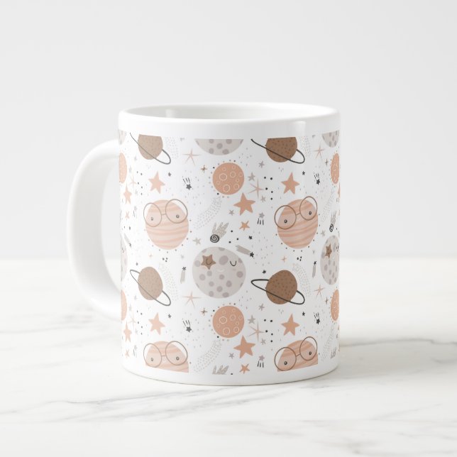 Taza De Café Gigante Patrón de planetas de Doodle Cuto (Izquierda)