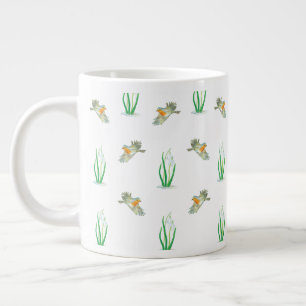 Taza De Café Gigante Patrón de primavera de rojos rojos y gotas de niev