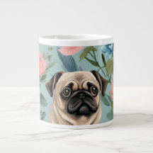 Patrón de Pug Floral Vintage, Perro Botánico Lindo