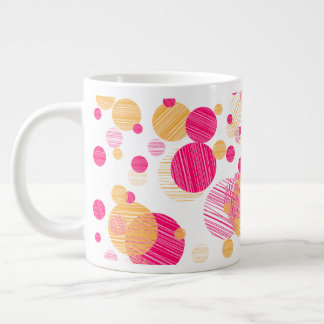 Taza De Café Gigante Patrón de punto de polca rosado y amarillo singula