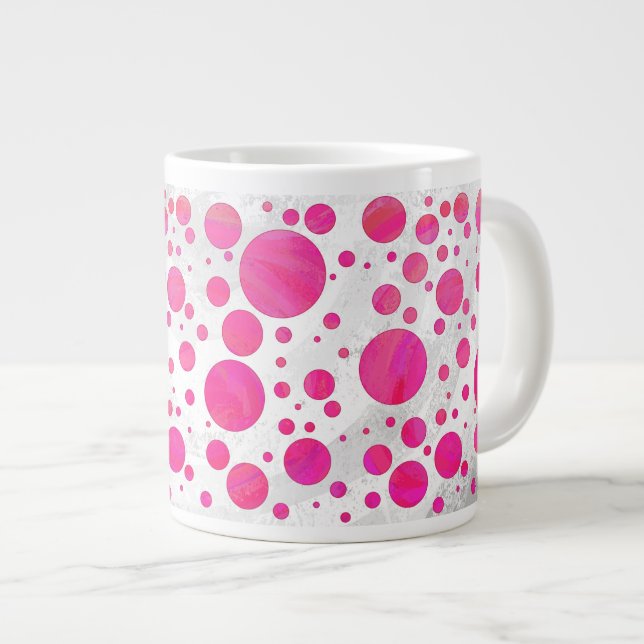 Taza De Café Gigante Patrón de punto de polka de pasión rosa (Derecha)