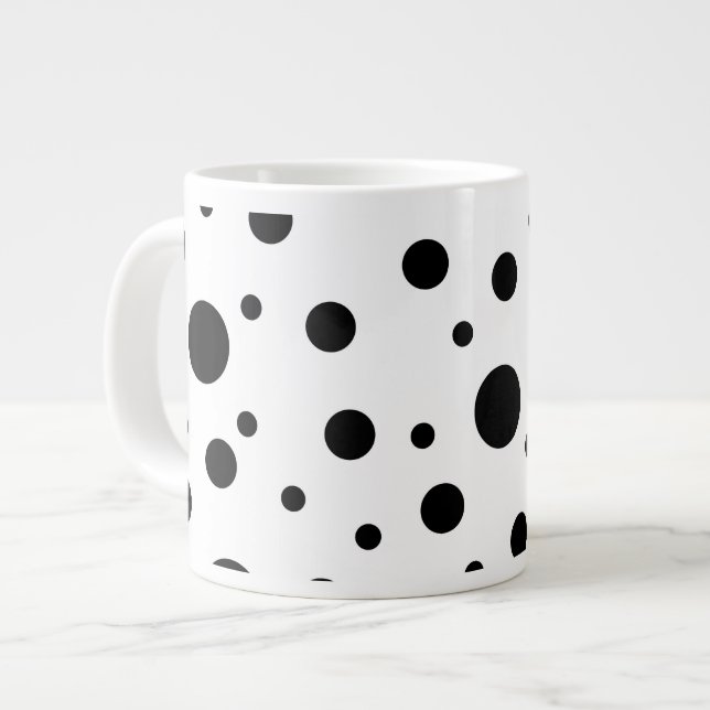 Taza De Café Gigante Patrón de puntos de polka blanca negro (Izquierda)