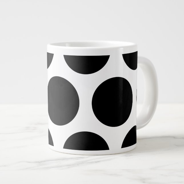 Taza De Café Gigante Patrón de puntos de polka grandes: Blanco y negro (Derecha)