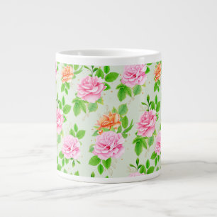 Taza De Café Gigante Patrón de Rosas Rosadas Florales