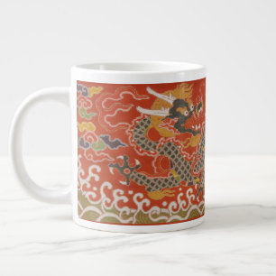 Taza De Café Gigante Patrón de seda con dragón negro y rojo imperial