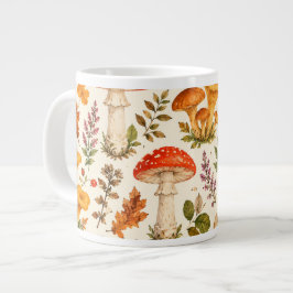 Taza De Café Gigante Patrón de setas de otoño en acuarela
