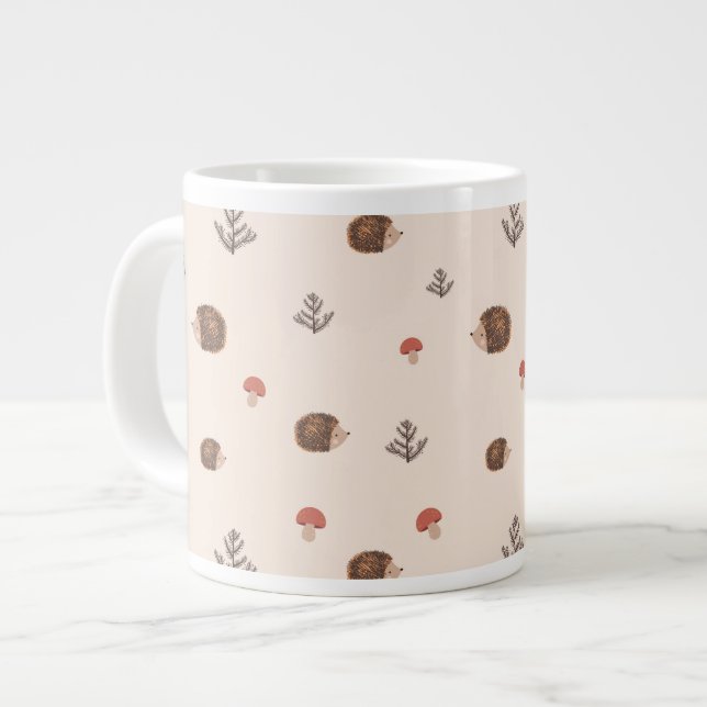 Taza De Café Gigante Patrón de setas y edgehog de Woodland (Izquierda)