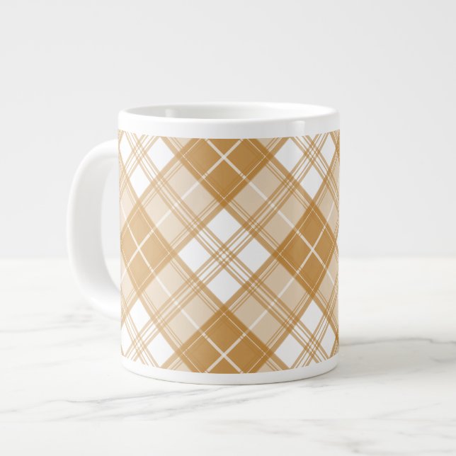 Taza De Café Gigante Patrón de tartán blanco marrón yxuat9 (Izquierda)