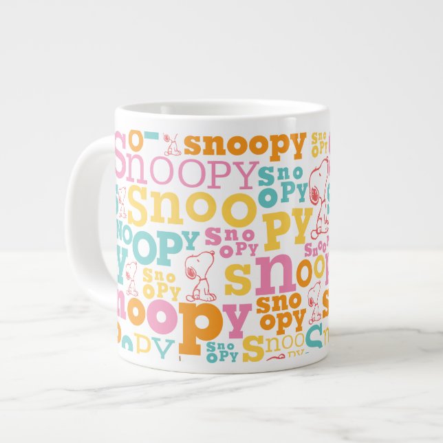 Taza De Café Gigante Patrón de texto Snoopy Pastel (Izquierda)