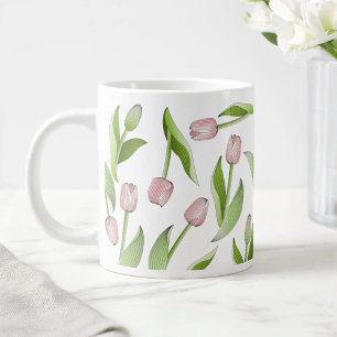 Taza De Café Gigante Patrón de Tulipán Rosa Moderno